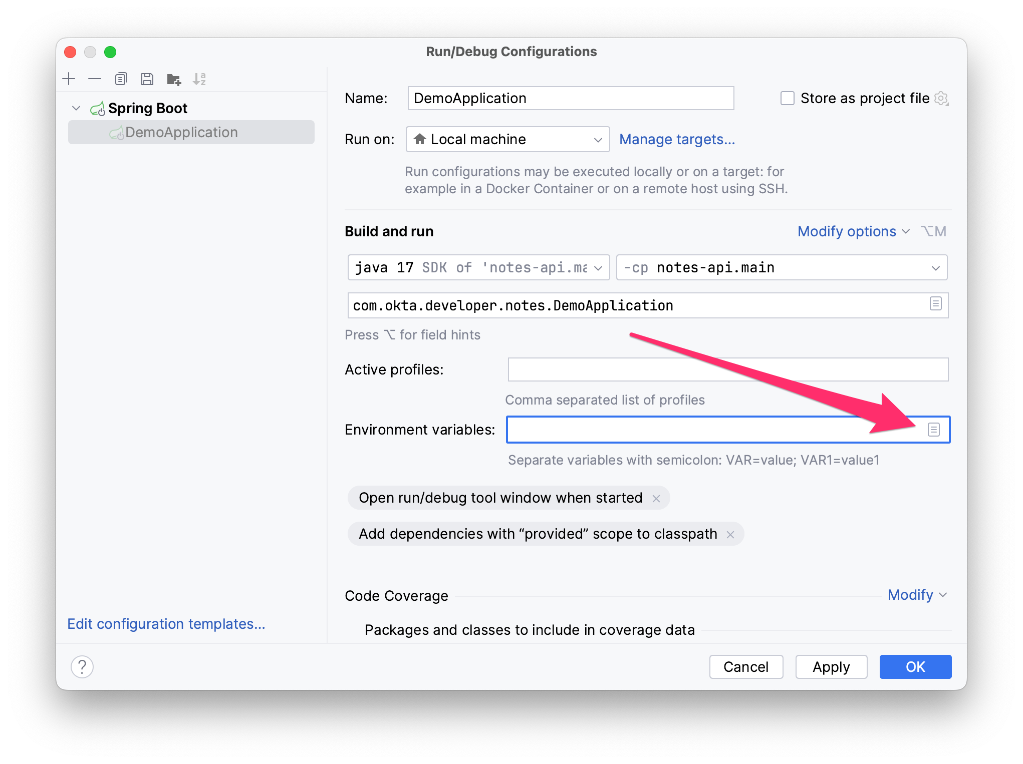 Edit DemoApplication Configuration